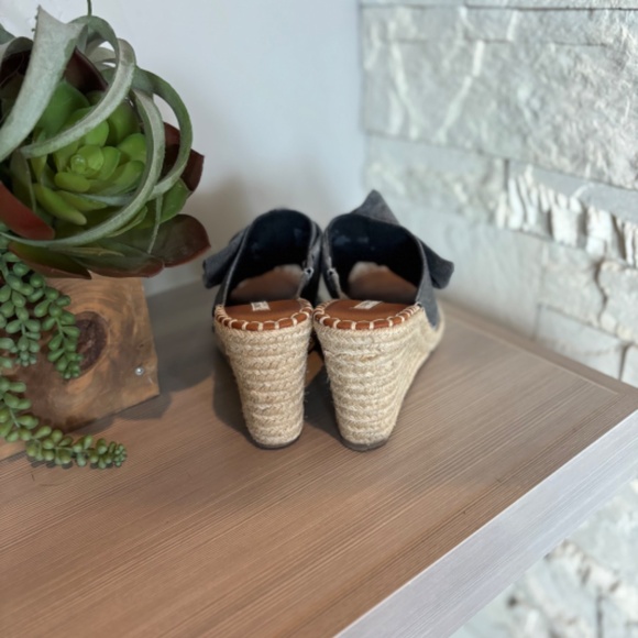 London Fog Canvas Espadrille Wedge High Heel Slip-on  Knot Tie - Grey - Picture 5 of 6